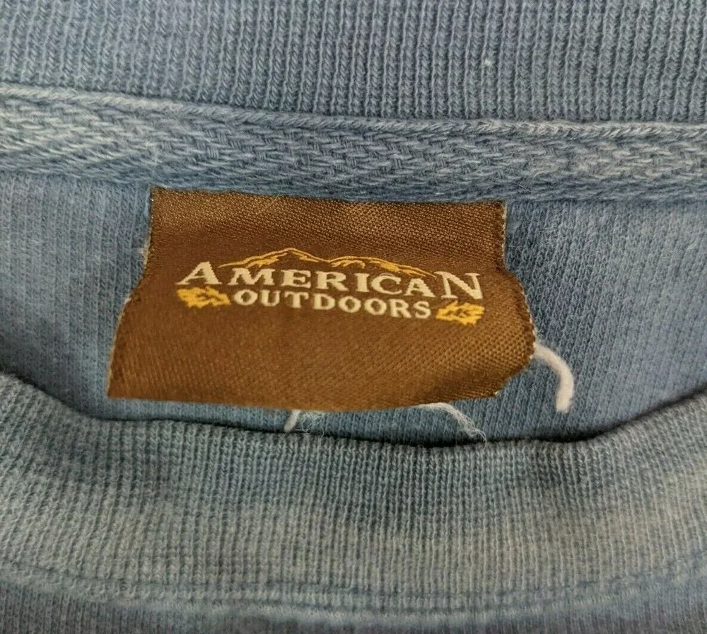 Vintage 90s American Outdoors Trophy Fishing Wilderness Crewneck Sweatsirt Blue - Picture 3 of 5